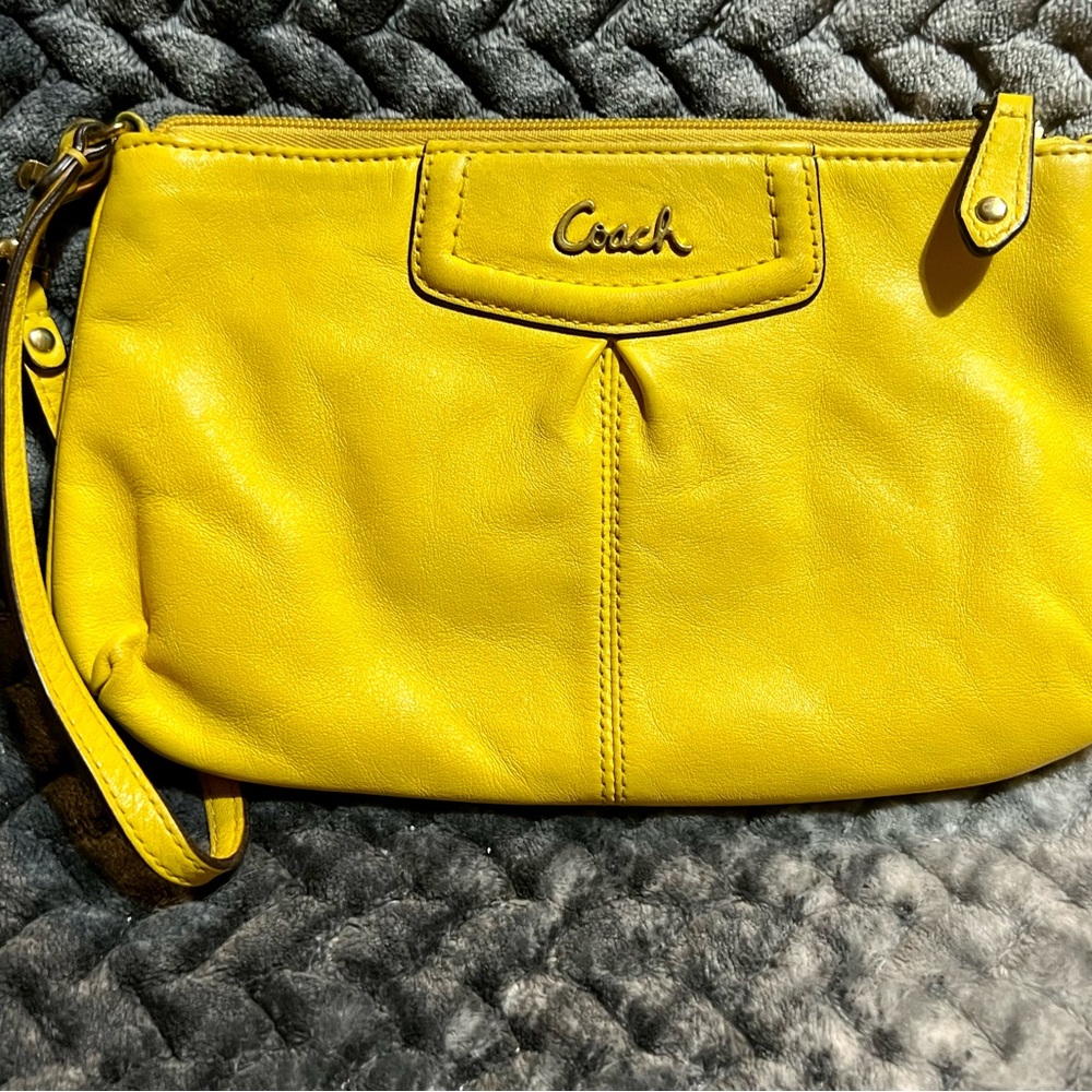 Coach Vibrant Yellow Leather Wristlet/Shoulder Bag. Medium-Large Size.